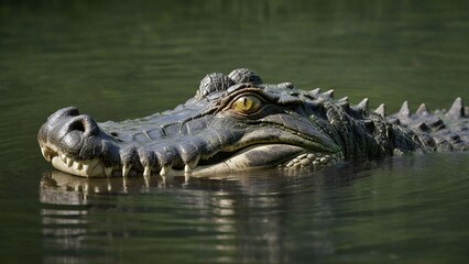 Naklejka premium an alligator with a hat on its head is submerged in water.