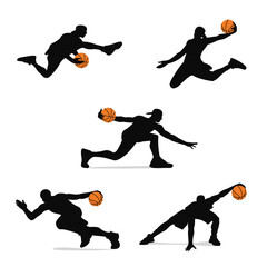 Dynamic Street Basketball Silhouettes Set – A Flat Vector Illustration of Streetball Players in Action © quicklinestudio