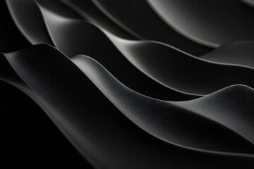 Obraz premium A matte black background with smooth, curved lines casting soft shadows. The lines form an abstract wave pattern, gently undulating across the surface, creating a serene and harmonious design with a