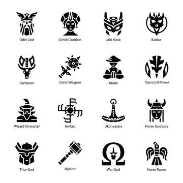 Collection of Norse God Glyph Style Icons 

