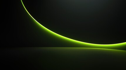 A green line is drawn on a black background. The line is curved and he is a part of a larger design. The image has a futuristic and abstract feel to it