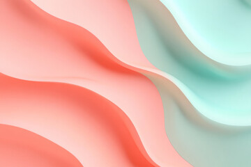 Obraz premium A soft, soothing background in pastel shades of coral and mint, featuring gentle curved shadows that add a sense of calm and relaxation.