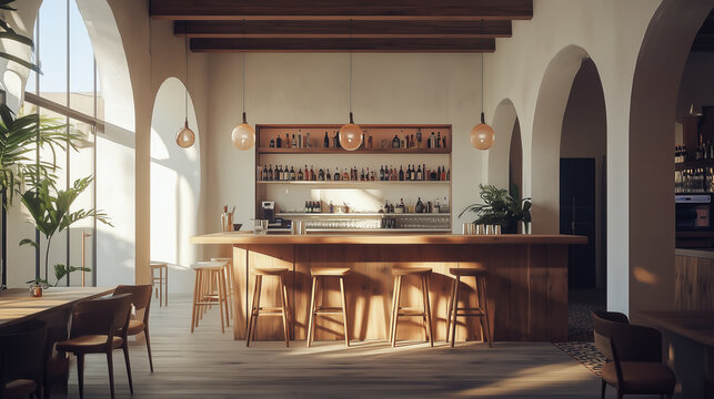 Modern Cafe-Bar with Warm Wooden Interiors