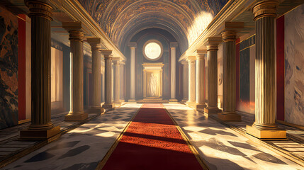 Interior of a royal palace castle of roman empire in ancient times generative ai illustration. Roman Empire. Illustration