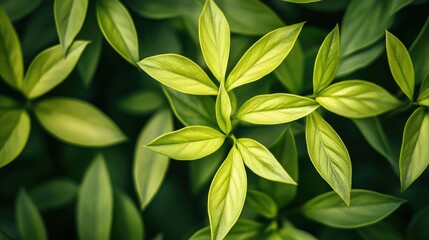 Obraz premium Green leaves in a close-up shot. This photo showcases the intricate details of nature, perfect for projects about growth or the environment.