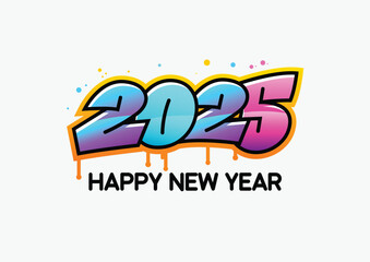 Fototapeta premium Colorful New Year wallpaper with the inscription new year 2025. Design in bright colors in graffiti style on a light background. Template for celebrating New Year 2025 greeting card or poster. Vector