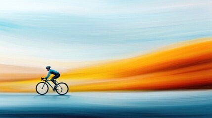 Fototapeta premium A dynamic cyclist rides through a vibrant landscape, capturing the essence of freedom and adventure with blurred motion.