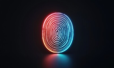 A glowing fingerprint design in neon colors against a dark background, symbolizing security and technology.