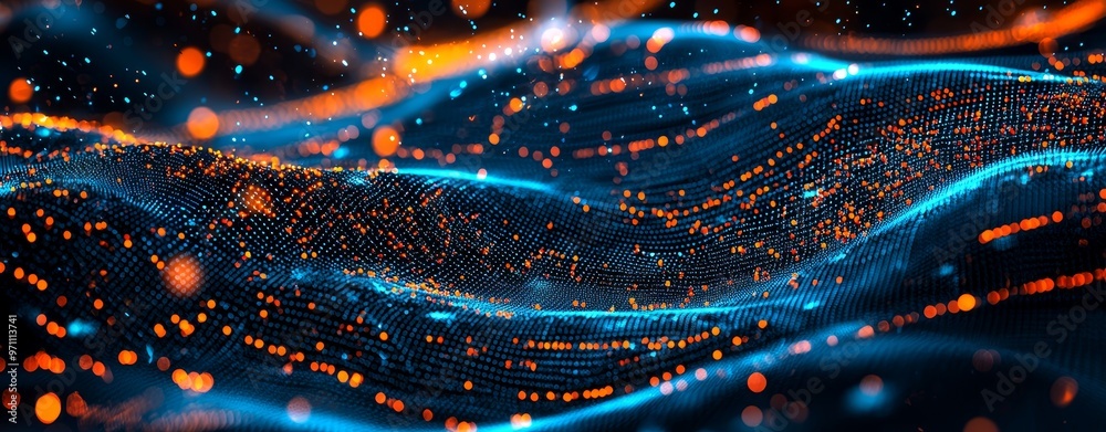 Poster background for technical processes, neural networks, stock, digital storages, sound and graphic form