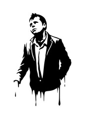 A man in a suit is standing in front of a white background