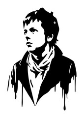 A man is painted in black and white