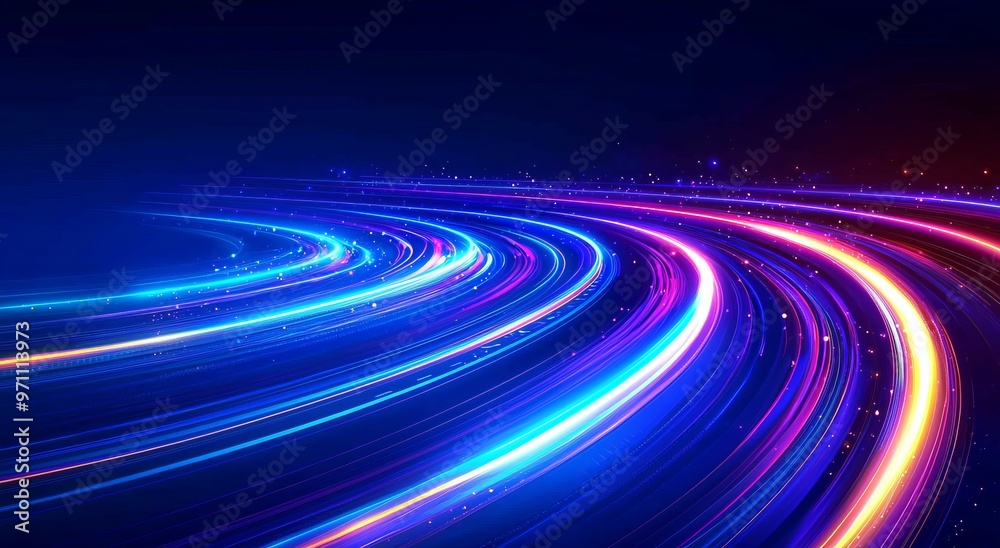 Aufkleber this abstract background conveys speed and motion in cool blue tones with light streaks.