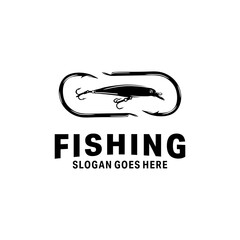 Fishing bait and hook Logo Design Vector Illustration