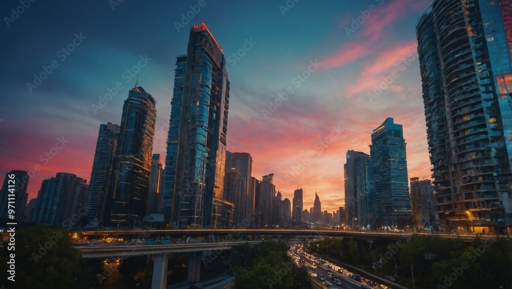 Canvas Prints Vibrant cityscape captured from a low perspective.