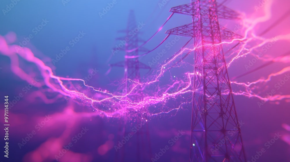 Aufkleber visualization of electric waves coursing through a futuristic power grid, illustrating the concept o