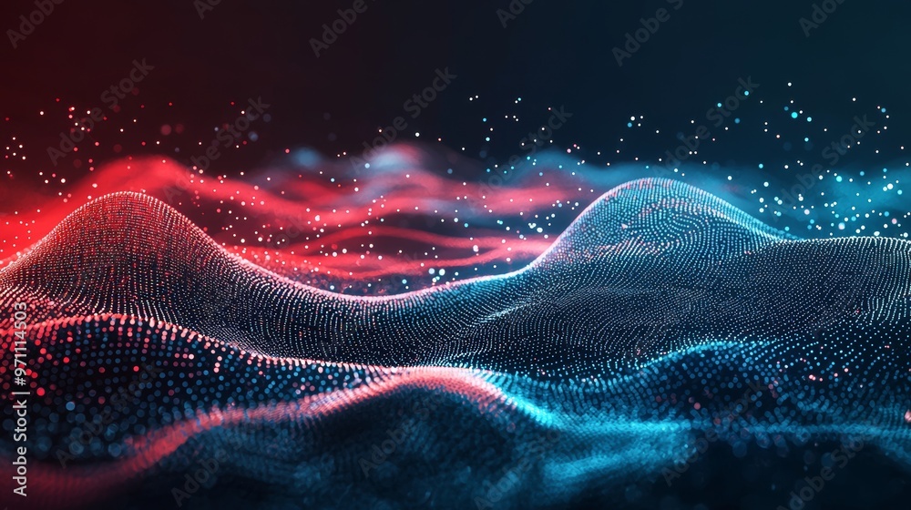 Poster Background for technological processes, neural networks, digital data storage, particle flow, fundamentals of stock technology networks, banner
