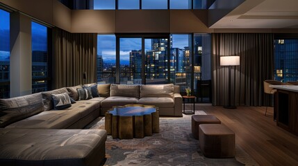 Modern and luxurious high rise apartment living room interior design