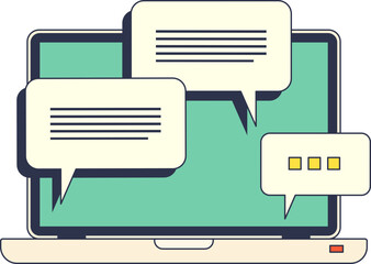 Illustration of a laptop with speech bubbles, symbolizing online discussion or forum chat.