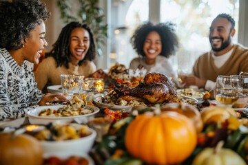 Group gathered at a table for Thanksgiving meal.