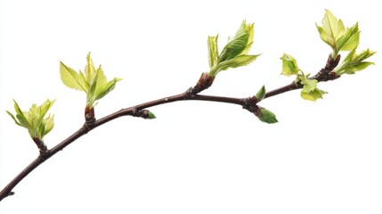 PNG file of an isolated tree branch with green leaves on a transparent or white background