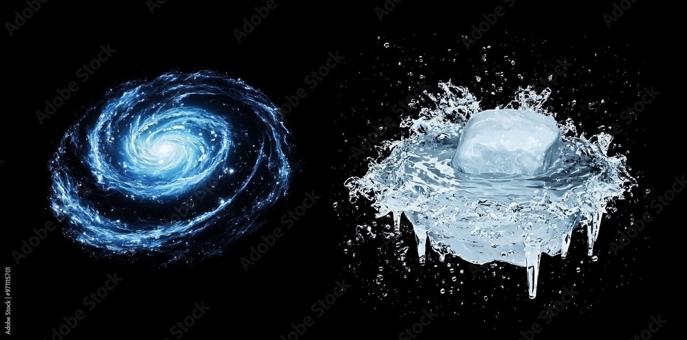 Poster on a transparent background, a plasma glowing electric blue hologram is overlaid on a circle lightni