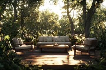 Obraz premium The deck of the house is spacious and furnished with modern garden furniture