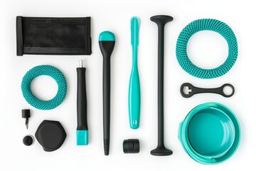 White background with flat lay composition of medical objects
