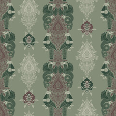 Seamless pattern with animals and ornament in Byzantine style.