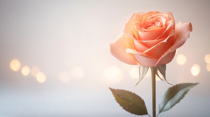 A delicate peach rose with soft petals, exuding elegance and beauty, perfect for romantic themes and floral arrangements.