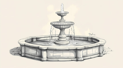 Renaissance style fountain architecture. Renaissance. Illustration