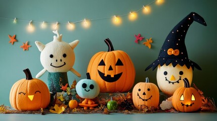 Halloween is a non-scary decor for children with soft felt and smiling characters, funny and cute, not creepy.