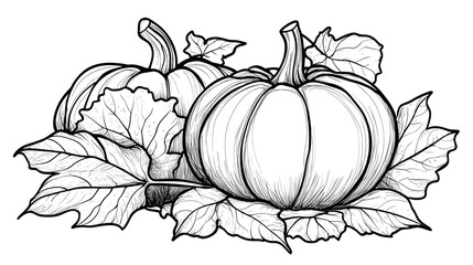 Hand Drawn Pumpkin with Leaves Illustration