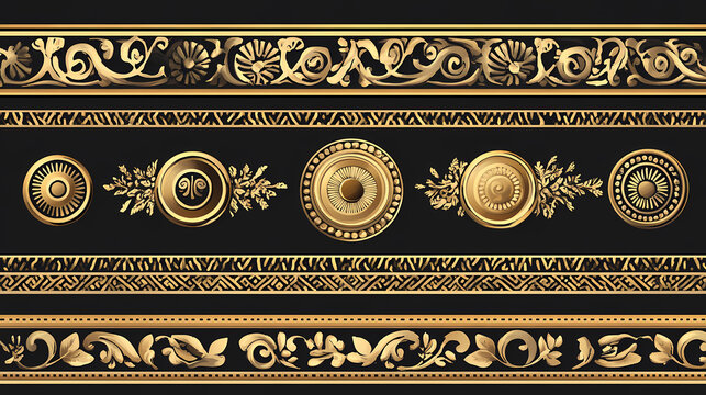 Set of vector seamless greek classic ornament. pattern for a border and a frame. ancient greece and the roman empire. endless golden meander.. Roman Empire. Illustration