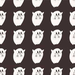 Seamless pattern with cute ghost cat. Vector illustration for kids print.