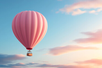 Fototapeta premium A serene pink hot air balloon floats gracefully against a beautiful sky during sunset, symbolizing adventure and freedom.