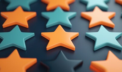 Fototapeta premium Colorful star shapes arranged creatively on a dark surface, perfect for backgrounds, decorations, or graphic design elements.