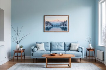 Cozy Living Room Interior Inspired by Winter Colors. Mock-Up Living Room Ideas.