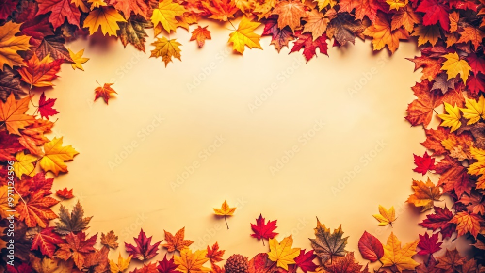 Wall mural autumn leaves frame with empty center on a light tan background