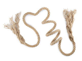 Hemp rope isolated on white, top view