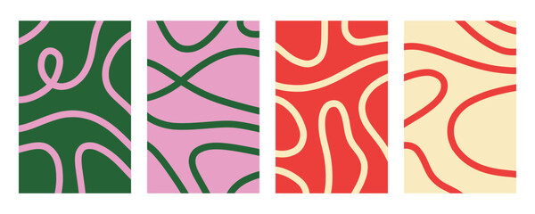Obraz premium Trendy abstract background set. Colorful modern objects from vector abstract lines. Wave lines. Striped background.