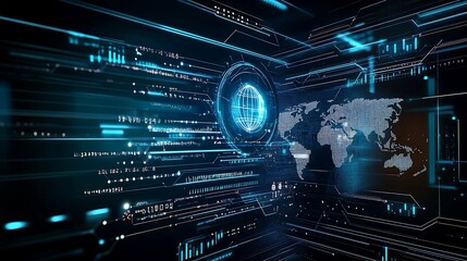 Obraz premium Futuristic Telecommunication Control System Overseeing Global Data Network with Digital Screens in Modern Tech Environment