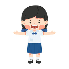 Girl Thai Student standing with raised hands