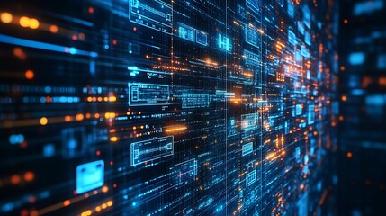 Fototapeta premium Futuristic Telecommunication Technology in Layered Network Diagrams Abstract Background