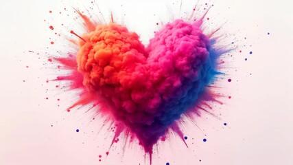 Heart shaped powder paint explosion symbolizing bright Valentine's Day, bright and dynamic animation - Powered by Adobe