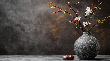 Stone Vase, wallpaper, the beauty of flowers on the strength of stone