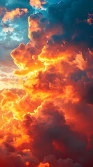 Fototapeta premium Orange-red coloured cloudy sky after sunset, cloud formation, evening sky, sunset,photostock style