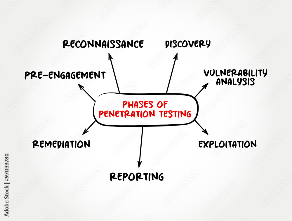 Poster phases of penetration testing - ethical hacking, is an authorized simulated cyberattack on a compute