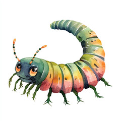 cute Centipede watercolor clipart illustration isolated