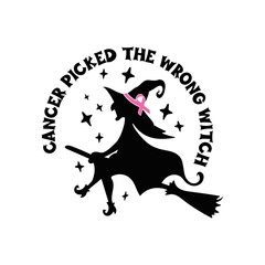 Halloween Breast Cancer  Awareness - Halloween witch flying on broom