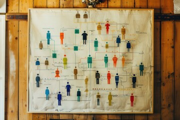 Detailed organizational chart illustrates the complex relationships between individuals and departments within a company